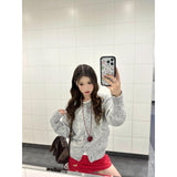 Spring Gray Round Collar Small Fragrant Knitted Top Woman 2025 Spring Small Man Super Fire Single Special Coat Thin