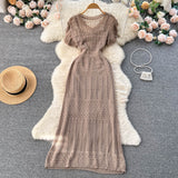 Summer Korean Ins Short Sleeve V-Neck Hepburn Style Temperament To Show Thin Dress Women's Waist Bag Hips Long Skirt Tide