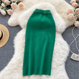 Simple Solid Color Skirt Winter With Sweater High Waist Thin Temperament Open Elastic Knitted Hip Long Skirt