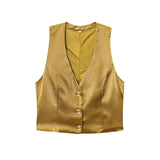 Z New Gold Button-Up Silk-Sense Blouse 7484091 Belt Silk-Sense Wide Leg Trousers 1478078