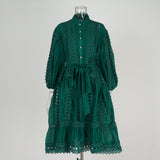 2025 Spring And Summer New Lantern Sleeve Retro Hollow Lace Splicing Single Buckle Loose Lace Dress Dress Woman
