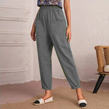 New Four-Season Cotton Nine-Point Trousers Loose Waist Slacks Slant Pocket Trousers Women