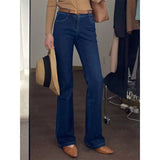 Spice Girls Blue High Waist Microhorn Jeans Women's Autumn Edition Thin Straight Horseshoe Long Pants