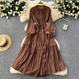 Elegant Dress Female Design Sense Single Buckle Loose Belt Strap Thin Temperament Over The Knee Dress 0515