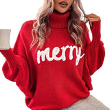 Christmas Turtleneck Women's Autumn And Winter Loose Bat Sleeves Wearing Knitted Tops Off
