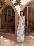 2025 Fashion Flax Print Sexy Dew-Back Bow Tie With Dress