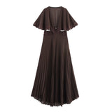 Z Summer 2025 New Women's Clothing Fashion Plus-Size Temperament French Style V Collar Lace Folded Skirt Girl