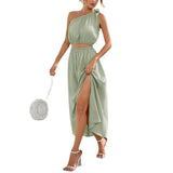 2025 Women's Fashion Slanted Shoulder Bow Set Open Large Pendulum Dress Two Sets Of Women