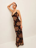 Autumn/Winter 2025 New Sling Print V-Necked Trousers Short-Sleeved Women's Waist French Jumpsuit