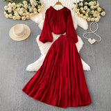 Gentle Style Pink Three-Dimensional Flower Collar Lantern Sleeve Shirt Lady Autumn High-Rise Dress Set