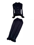 French High-End Small Fragrant Style Two Sets Of Women's Atmosphere Knitted Open Fork Shirt T-Shirt