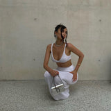 2025 New Babes Knitted Fashion Set Women's Slings Wrapped In Chest Solid Color Bag Hips Long Skirt Two Sets Of Women