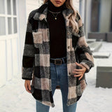 Exploding Women's Autumn And Winter Long Sleeve Double Pocket Lattice Hairy Large Fashion Coat
