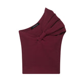 Asymmetrical Women's Knitted Top 2025 Spring Sexy Shoulder Folded Body Short Vest