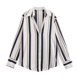 New Women's Clothing In Autumn 2025 20 Color Buff Silk Densate V Collar Long-Sleeved Striped Vertical Shirt