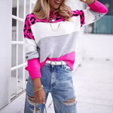 Colored Leopard-Print Round-Neck Casual Sweater Autumn And Winter New Women's Knitted Shirt Women's Long-Sleeved Bottom Shirt