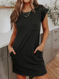 Wish Summer Large-Size Burst Solid Color With Pocket Casual Round Collar Dress Woman