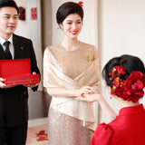 2025 New Temperament Long-Term Cash Waist Fishtail Skirt Wedding Dress Elegant Gold Squine Mother Dress