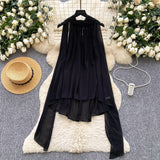 Light Luxury Famous Woman Hanging Neck Ribbon Woman 2025 Summer Atmosphere Feeling Thin Irregular Chiffon Shirt
