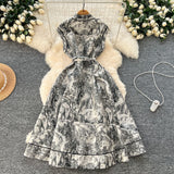 2025 New Women's High-End Elegant Dress Women's Collar Sleeveless Single Buckle Ink Painting Long Dress