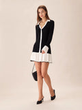 Autumn/Winter 2025 New Short Dress Women's Fashion Lotus Side Knitted Dress Long-Sleeved Little Scented Style Dress