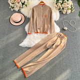 Autumn And Winter New Zipper Sweater Jacket Creative Pony Embroidered Long-Sleeved Knitted Trousers Two Sets Of Women