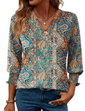 Women's 2025 Fashion Shirt Seven-Sleeve Flower Printed Casual Shirt Summer T-Shirt