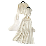High-End Small Fragrant Style Wearing Women's Autumn Fashion Nail Ball Collar Sleeveless Knitted Dress Long Sleeve Open Shirt Coat