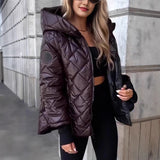 Autumn And Winter New Fashion Trend Lattice Loose Hooded Cotton Jacket