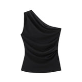 Summer New Ribs Asymmetrical Neck Cover Stomach Sleeveless Vest Topess