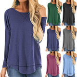 Women's Clothing 2025 Autumn And Winter Round Collar Long-Sleeved T-Shirt Solid Color Loose Top Before The Short And Rear Long Tuxedo Women's T