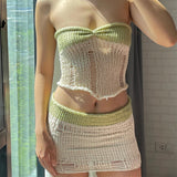 2025 Summer New Leisure Babes Sleeveless Hollow Knitted Braided Half-Skirt Knitted Suit Woman