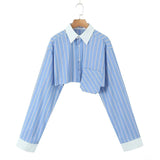 Short Striped Shirt 2025 Spring And Summer Temperament Casual Bump Clip Bag Loose Top Woman
