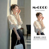 Spring 2025 New Light Luxury High-End White Printed Shirt Super Good-Looking Beautiful French Long-Sleeved Top