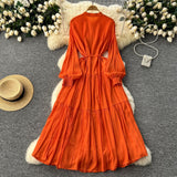 Elegant Dress Female Design Sense Single Buckle Loose Belt Strap Thin Temperament Over The Knee Dress 0515