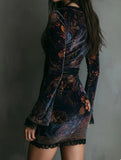 2025 Women's Homewear National Style Retro Fashion Temperament Velvet Print Waist Thin Cheongsam Dress
