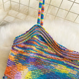 Fashion Suit Female Design Sense Rainbow Crash Sling Sling Vest Two Sets Of High-Rise Thin Bag Hip Half-Dress