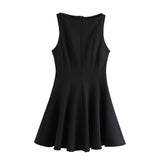 Repair Short Dress 2025 Spring And Summer Set Wide Swing Women's Sleeveless Boat Collar Body A-Word Mini Dress
