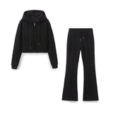 Women's Sports Style Suture Decoration Tight Waist Double-Sided Trumpet Trousers Zippered Sweater Set