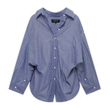 Striped Printed Silk Shirt 2025 Spring And Summer Folding V-Neck Long Sleeve Single-Cranment Loose Top Woman