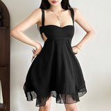 2025 Summer Fashion Trend Women's New Slings A Word Shoulder Loose Mesh Thin Dress