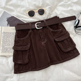 Ancient Hottie Fashion High-Rise Thin Double Pocket Workboy Dress Anti-Light Short Skirt A Skirt