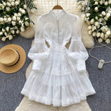 French Court Lantern Sleeve Dress Girl Spring Hook Flower Embroidery Design Famous Light Luxury Royal Sister Temperament Dress