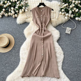 Small Fragrant High-End Round-Neck Sleeveless Metal Buckle Slimming Knitted Dress Woman 2025 New Summer