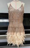 Fashion Lysing Shiny Birthday Party Feather Splicing Dress Dress Dress