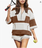 2025 Spring And Summer New Women's Striped Half-Sleeved Oversized Shorts Casual Sportswear Two Sets