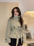 Autumn 2025 New Design Collar Tie With Double Buckle Short Wind Coat Woman