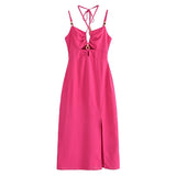 Pearl Esseeded Slinged Sling Dress 2025 Summer Sexy Show-Back High-Waist Side Open-Peking Fan Flute Skirt