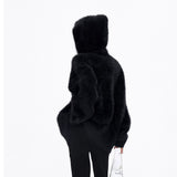 Early Autumn White Double Zipper Hooded Stingy Sweater Cardigan Soft Mashed Sweet Hot Girl Blouse