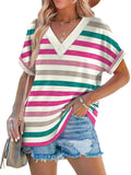 2025 New Women's Dress Casual Round Neck Striped Multi-Color Short-Sleeved Overseas Hot T-Singing T-Shirt